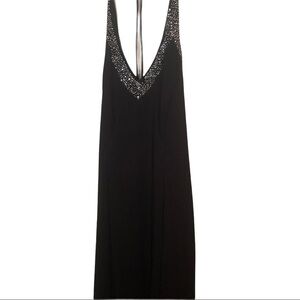 Linda Bernell Black Deep Plunge Halter Embellished Party Dress 10/11